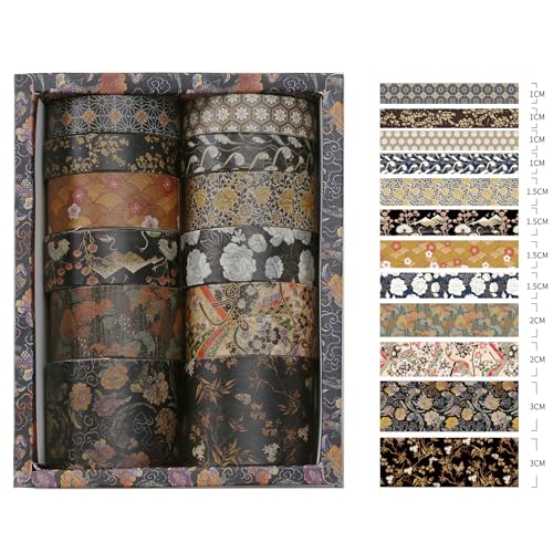12 Rolls Kyoto Charm Washi Tape Set Japanese Arts Adhesive Tapes Geometric Garden Decorative Masking Tape Sets for Craft (12 Count)