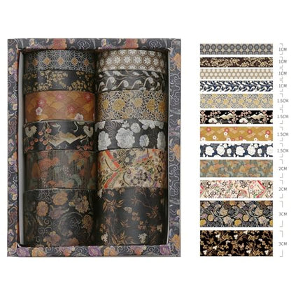 12 Rolls Kyoto Charm Washi Tape Set Japanese Arts Adhesive Tapes Geometric Garden Decorative Masking Tape Sets for Craft (12 Count)