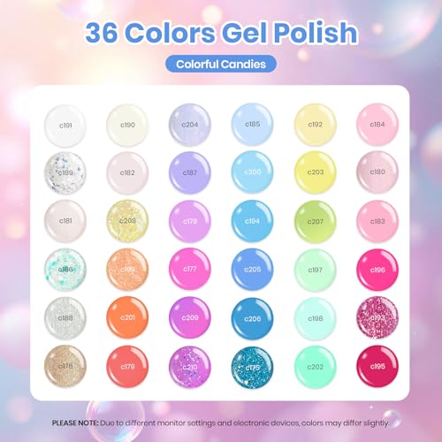 Set 39Pcs Neon Gel Nail Polish Pink Red Blue Purple Shade with Base Top Coat (6.75 Fl Oz)