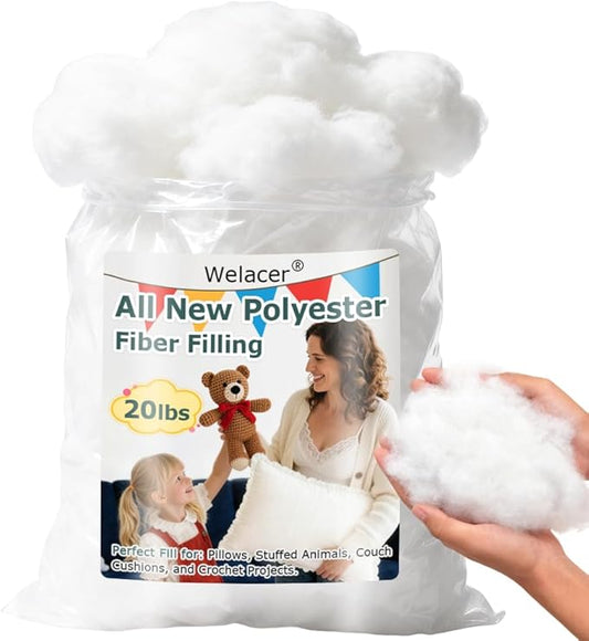 Pillow Stuffing 20lbs, Polyfill Stuffing for Stuffed Animals, Crafts, Back Cushions, Cloud Decoration, All-New Material Premium White Polyester Filling for Sewing, Crochet