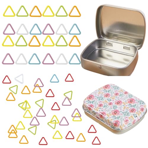Triangle Shape Stitch Markers with Floral Pattern Storage Box