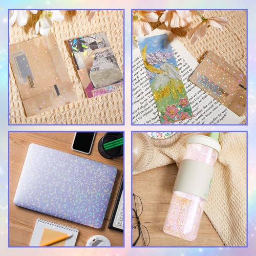 36 Sheets Holographic Sticker Paper A4 Vinyl Holographic Laminate Sheets Self Adhesive Waterproof Transparent Film (36 Count)