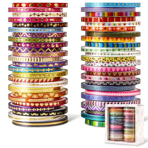 50 Rolls Skinny Washi Tape Set 3mm Wide (50 Count)