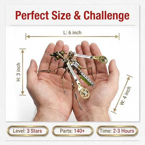 3D Metal Model Mechanical Kits Steampunk Insects Mosquito Puzzle for Adults 140+ Parts 3 Hours Build Cool Desk Decor Christmas & Birthday Gift for Men Father (100 Count)