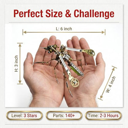 3D Metal Model Mechanical Kits Steampunk Insects Mosquito Puzzle for Adults 140+ Parts 3 Hours Build Cool Desk Decor Christmas & Birthday Gift for Men Father (100 Count)