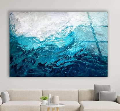 20Wx14H'' Blue Waves Abstract Glass Wall ArtTempered Glass Printing Wall Decor Large Wall Art Wall Hangings