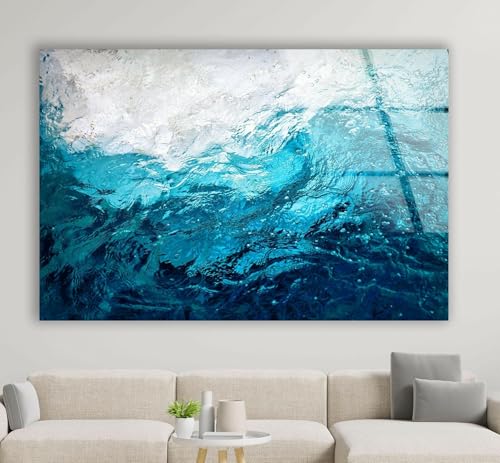 12Wx10H'' Blue Waves Abstract Glass Wall ArtTempered Glass Printing Wall Decor Large Wall Art Wall Hangings