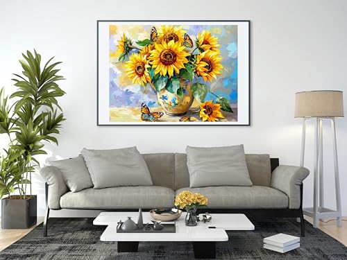14ct Counted Stamped Cross Stitch Kits for Adults Sunflowers and Butterflies Printed Cross Stitch Patterns Art Crafts Cross Stitch Supplies