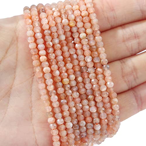 Natural Sunstone Beads 4x2mm 120pcs Faceted Rondelle Loose Semi Gemstone Beads for Jewelry Making Design (120 Count)