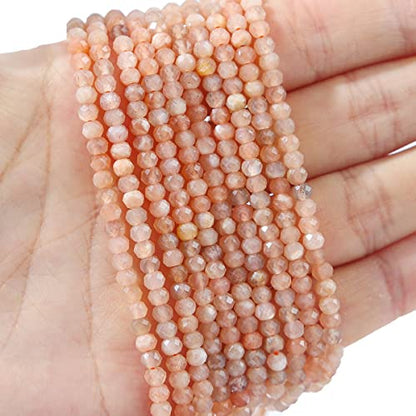 Natural Sunstone Beads 4x2mm 120pcs Faceted Rondelle Loose Semi Gemstone Beads for Jewelry Making Design (120 Count)