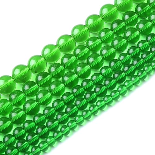 32pcs 12mm Smooth Green Crystal Glass Quartz Beads Round Loose Beads for Jewelry Making DIY Bracelet Necklace 15" Energy Healing Power Stone Beads