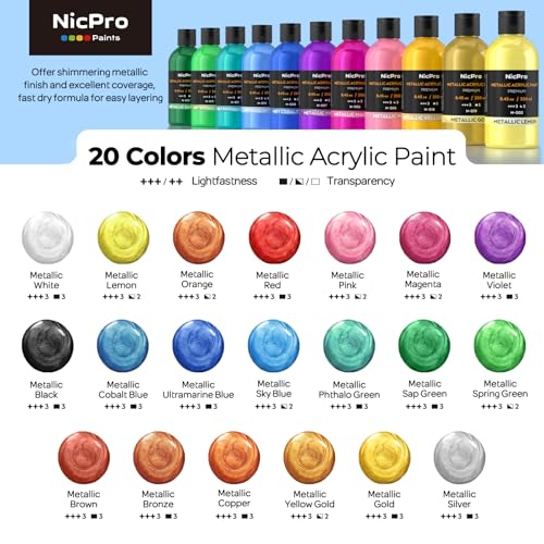 20 Colors Metallic Acrylic Paint Set (48 Fl Oz)
