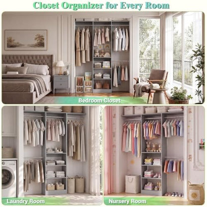 4FT Small Closet Organizer System with 4 Hanging Rods & 3 Shelves