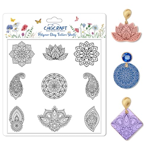 Mandala Polymer Clay Texture Sheets Single Mandala Floral Paisley Pattern Silicone Texture Stamp Clay Texture Mat Modeling Pattern Pad Sheets for Jewelry and Earrings Tools