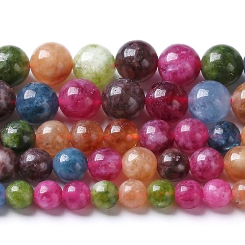 8MM Colorful Tourmaline Stone Beads Natural Gemstone Round Loose Beads for Jewelry Making Bracelet Necklace 45pcs 1 Strands 16"