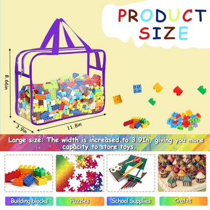 6 Colors Large Toy Storage Bags Reusable Clear Toy Organizer with Labels (6 Count)