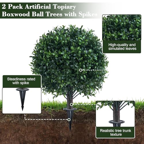 2Pack UV Resistant Green Artificial Boxwood Topiary Fake Plant (2 Count)