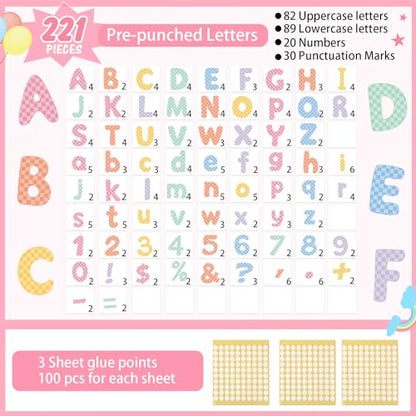 221 Pcs Pastel Checkered Bulletin Board Letters for Classroom (221 Count)