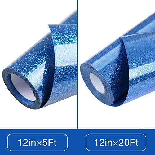 Royal Blue Glitter HTV Heat Transfer Vinyl Roll 12 inch x 20 ft Iron on Vinyl for T Shirts Crafts Bulk