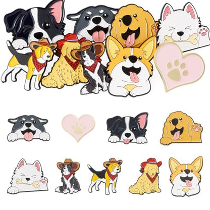 Beadthoven 9Pcs Dog Enamel Pins Cute Pet Puppy Alloy Brooch Pins Novelty Cartoon Animal Lapel Pin Funny Dog &Heart Badge Brooches for Women Men Clothes Hat Backpack Decor (9 Count)