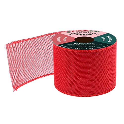 3 Inch Wide Red Wired Burlap Ribbon for Crafts (30 Foot)