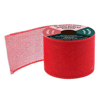 3 Inch Wide Red Wired Burlap Ribbon for Crafts (30 Foot)
