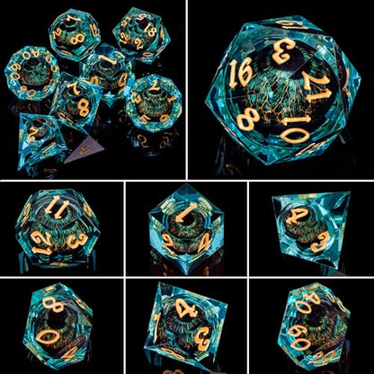 DND Resin Dice Dragon Eye Dice Liquid Core Red Sharp Edged Dice Set with Gift Box