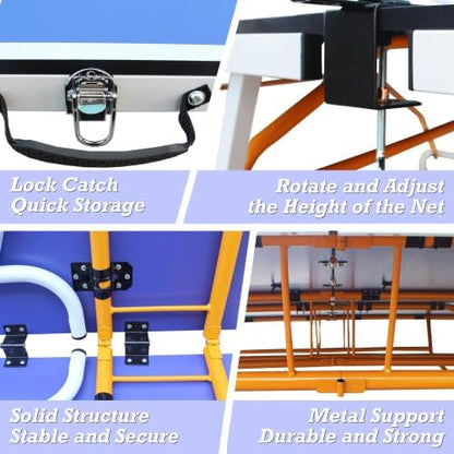 8ft/9ft Mid-Size Table Tennis Table Foldable & Portable Ping Pong Table Set for Indoor Games with Net, 2 Table Tennis Paddles and 3 Balls