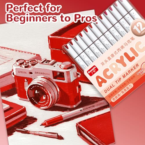 12 Red Dual Tip Acrylic Paint Markers (12 Count)