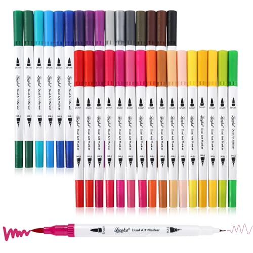 Dual Tip Art Markers for Adult Coloring 32 Colored Pens (32 Count)