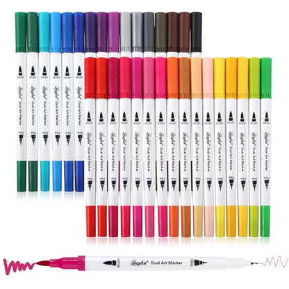 Dual Tip Art Markers for Adult Coloring 32 Colored Pens (32 Count)