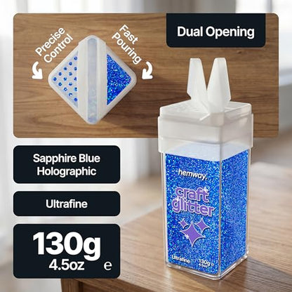 Craft Glitter Shaker Sapphire Blue Holographic 130g Ultrafine (4.5 Ounce)