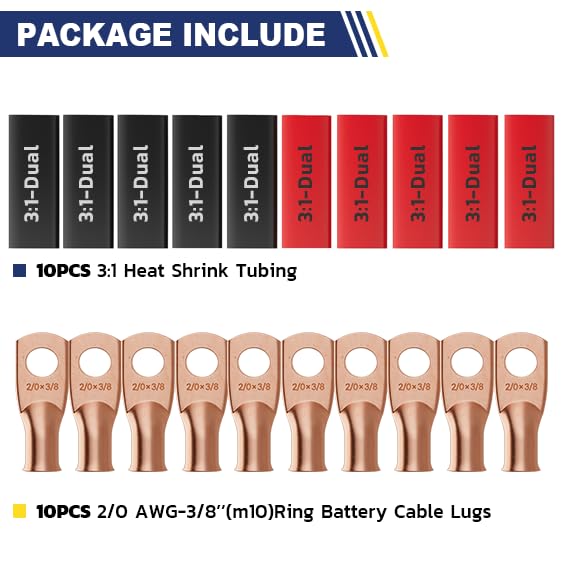 20PCS Battery Cable Lug & Heat Shrink Kit 2