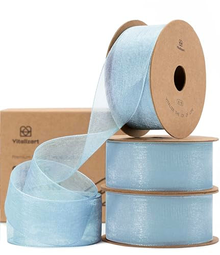 Baby Blue Organza Ribbon 1" x 30 Yd Sheer Gift Wrapping Ribbon (3 Count)