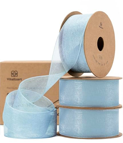Baby Blue Organza Ribbon 1" x 30 Yd Sheer Gift Wrapping Ribbon (3 Count)
