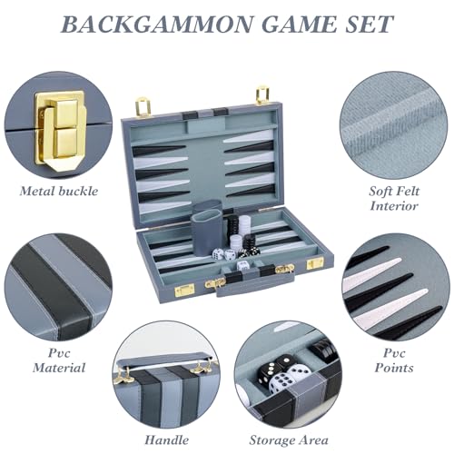 Backgammon Set 2 Players Classic Backgammon Sets for Adults Board Game with PU Leather Case Portable and Travel Backgammon Set (30 Count)
