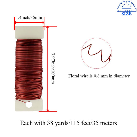 HAHIYO 22Gauge Red Color Metal Floral Wire - 3 Rolls, 115 Yards (345 Feet) - Flexible Paddle Wire for Craft, Christmas Wreath, Flower Arrangement, Bouquet Wrapping, Wedding, DIY