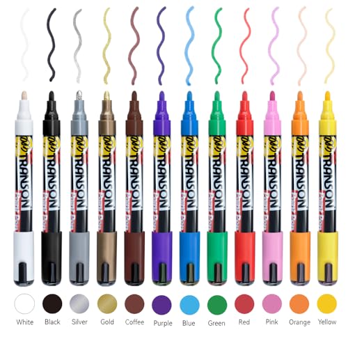 12 Colors Permanent Fabric Markers Oil Based Waterproof for Rocks Crafts Diy Painting Medium Tip (12 Count)