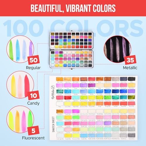 Premium Watercolor Paint Set Bundle with 100 Vibrant Colors for Adults