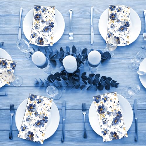 60 Pack 3 Styles Blue Floral Napkins for Decoupage Toile Napkins Flower Cocktail Decorative Paper for Birthday Party Beautiful Gorgeous