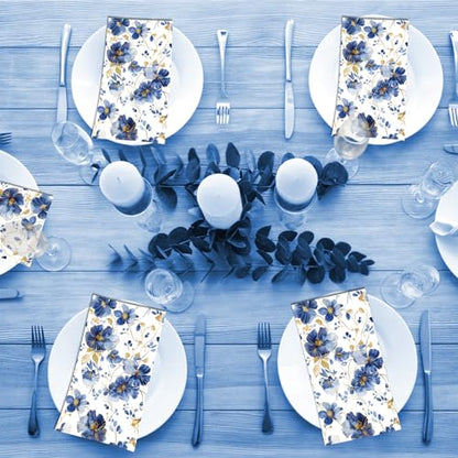 60 Pack 3 Styles Blue Floral Napkins for Decoupage Toile Napkins Flower Cocktail Decorative Paper for Birthday Party Beautiful Gorgeous
