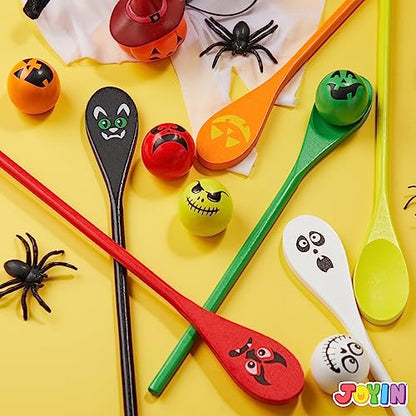 6 Pcs Halloween Egg and Spoon Race Game Set; Eyeballs and Spoons with Assorted Colors for Kids Adults Halloween Outdoor Fun Games (6 Count)