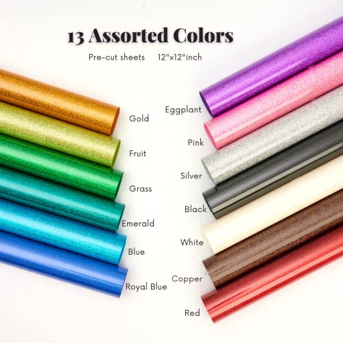 Glitter HTV Heat Transfer Vinyl 12"x12" Bundle 13 Sheets Iron on Vinyl for T