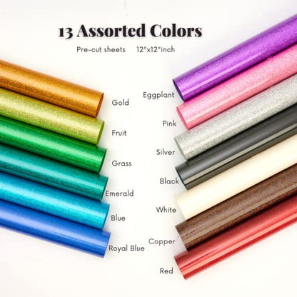 Glitter HTV Heat Transfer Vinyl 12"x12" Bundle 13 Sheets Iron on Vinyl for T