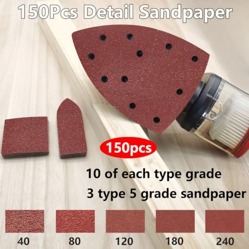 150Pcs Sandpaper for Skil Detail Sander with 2Pcs Foam Sanding Pad