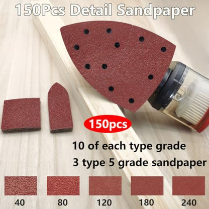 150Pcs Sandpaper for Skil Detail Sander with 2Pcs Foam Sanding Pad
