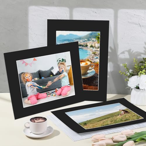 15 Pack Black Picture Mats 12x16 for 8.5x11 Photos (15 Count)