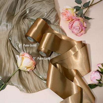 Pale Gold Satin Ribbon 4 Inch x 10 Yards Double Faced