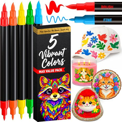 Dual Tip Acrylic Paint Marker Pens for Drawing (5 Count)