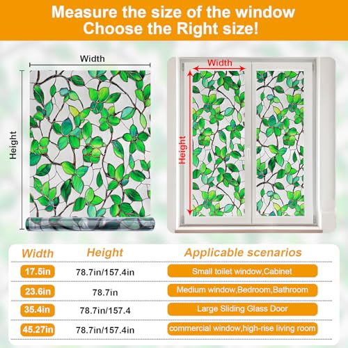 Greenery Leaf Static Cling Window Film Frosted Stained Glass Privacy Anti